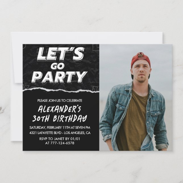 30th birthday invitations Men Black Photo  (Front)