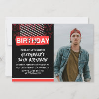 30th birthday invitations Men Party Photo Red