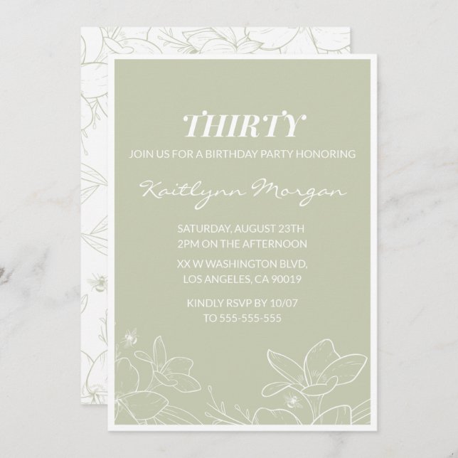 30th birthday invitations Modern Floral Elegant (Front/Back)