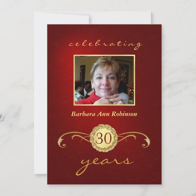 30th Birthday Invitations - Red & Gold Monogram (Front)