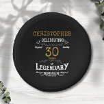 30th Birthday Legendary Black Gold Retro Paper Plate<br><div class="desc">For those celebrating their 30th birthday we have the ideal birthday party bowls with a vintage feel. The black background with a white and gold vintage typography design design is simple and yet elegant with a retro feel. Easily customise the text of this birthday plate using the template provided. Part...</div>