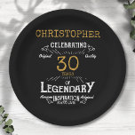 30th Birthday Legendary Black Gold Retro Paper Plate<br><div class="desc">For those celebrating their 30th birthday we have the ideal birthday party plates with a vintage feel. The black background with a white and gold vintage typography design design is simple and yet elegant with a retro feel. Easily customise the text of this birthday plate using the template provided. Part...</div>