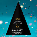 30th Birthday Legendary Black Gold Retro Party Hat<br><div class="desc">For those celebrating their 30th birthday we have the ideal birthday party hats with a vintage feel. The black background with a white and gold vintage typography design design is simple and yet elegant with a retro feel. Easily customise the text of this birthday gift using the template provided. Part...</div>