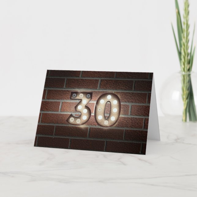 30th birthday-marquee light sign on brick card (Front)