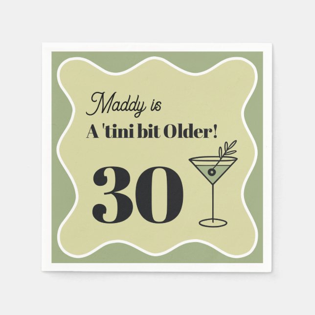 30th Birthday Martini Napkin Green (Front)