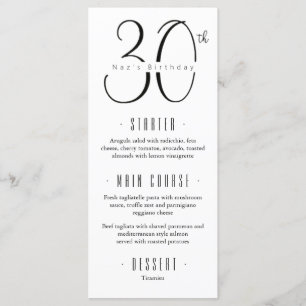 30th Birthday Menu