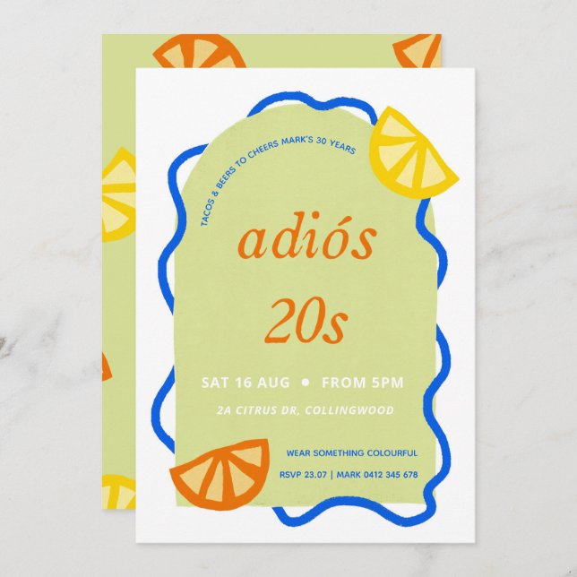 30th Birthday Mexican Adios 20s Party Invitation (Front/Back)