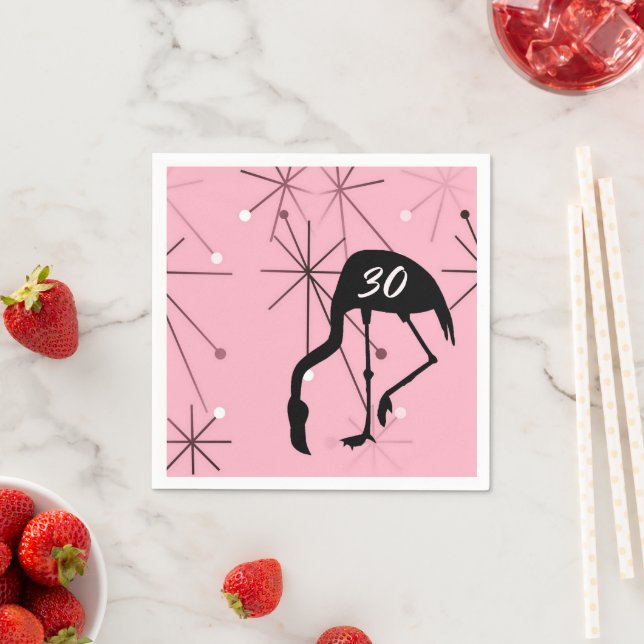 30th Birthday MidCentury Modern Atomic Starburst Napkin (Insitu)