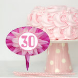 30th Birthday Milestone Pink Flower Cake Topper<br><div class="desc">Help celebrate a person's 30th birthday milestone with this oval cake topper that features the photo image of a pink Dahlia flower. You may personalise your cake topper to edit birthday age as desired.</div>