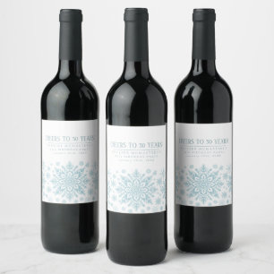 30th Birthday Minimalist Blue Snowflake Custom Wine Label