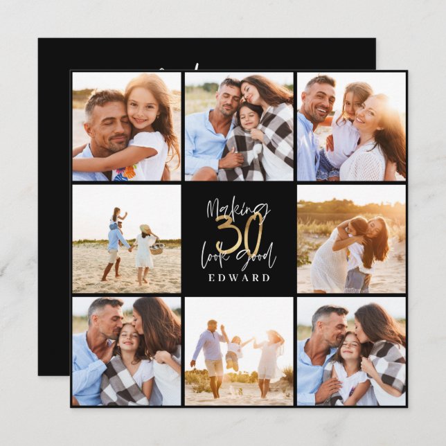 30th birthday modern black and gold photo collage (Front/Back)