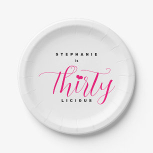 30th Birthday Modern Elegant Thirtylicious Pink Paper Plate