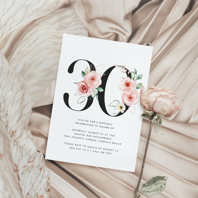 30th Birthday Modern Floral Rose Gold Greenery  Invitation (Creator Uploaded)