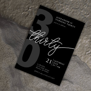 30th Birthday Modern Minimalist Black Grey Invitation
