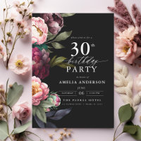 30th Birthday Modern Moody Burgundy Blush Floral