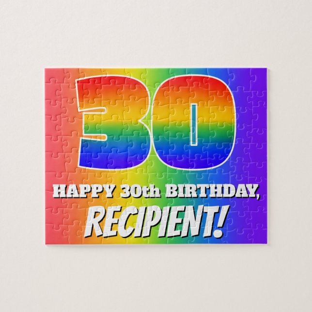 30th Birthday — Multicolored Rainbow Pattern “30” Jigsaw Puzzle (Horizontal)
