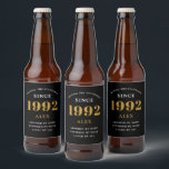 30th Birthday Name 1992 Black Gold Elegant Chic Beer Bottle Label<br><div class="desc">A personalised elegant beer label that is easy to customise for that special occasion.</div>