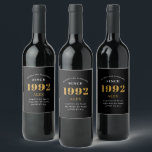 30th Birthday Name 1992 Black Gold Elegant Chic Wine Label<br><div class="desc">A personalised elegant wine label that is easy to customise for that special occasion.</div>