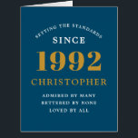 30th Birthday Name 1992 Blue Gold Elegant Card<br><div class="desc">A personalised chic birthday card that is easy to customise for that special occasion.</div>