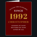 30th Birthday Name 1992 Red Gold Elegant Card<br><div class="desc">A personalised chic birthday card that is easy to customise for that special occasion.</div>