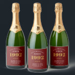 30th Birthday Name 1992 Red Gold Elegant Chic Sparkling Wine Label<br><div class="desc">A personalised elegant sparkling wine label that is easy to customise for that special occasion.</div>