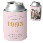 30th Birthday Name 1995 Chic Pink Grey Photo Can Cooler<br><div class="desc">A personalised elegant can cooler that is easy to customise for that special birthday party occasion.</div>
