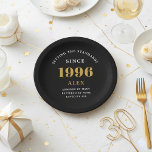 30th Birthday Name 1996 Black Gold Elegant Chic Paper Plate<br><div class="desc">Sophisticated 30th Birthday Unique Black & Gold Party Paper Plates. Celebrating a milestone birthday should be a memorable experience, and what better way to ensure that than with our sophisticated black and gold 30th Birthday Party Paper Plates? Designed in sleek black with an elegant gold highlight, these plates are printed...</div>