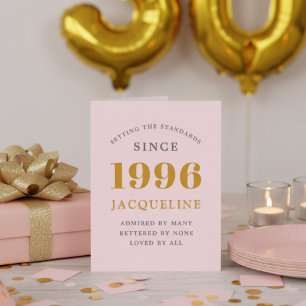 30th Birthday Name 1996 Pink Elegant Chic Card