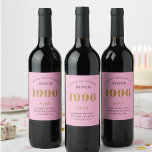 30th Birthday Name 1996 Pink Gold Elegant Chic Wine Label<br><div class="desc">1996 Vintage 30th Birthday Pink & Gold Elegant Wine Label. Celebrate your milestone with our exclusive 1996 Vintage 30th birthday wine label. The meticulously designed label with stunning pink and gold hues effortlessly enhances the visual appeal of your favourite wine. The year 1996, prominently featured on the label, adds a...</div>