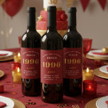 30th Birthday Name 1996 Red Gold Elegant Chic Wine Label<br><div class="desc">1996 Vintage 30th Birthday Red & Gold Elegant Wine Label. Celebrate your milestone with our exclusive 1996 Vintage 30th birthday wine label. The meticulously designed label with stunning black and gold hues effortlessly enhances the visual appeal of your favourite wine. The year 1996, prominently featured on the label, adds a...</div>