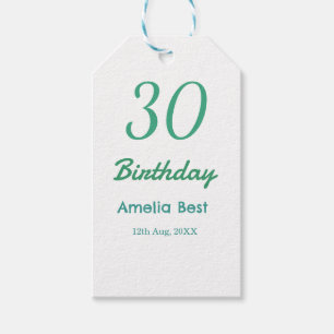 30TH BIRTHDAY NAME DATE BOLD RETRO turquoise simpl Gift Tags