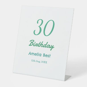 30TH BIRTHDAY NAME DATE BOLD RETRO turquoise simpl Pedestal Sign