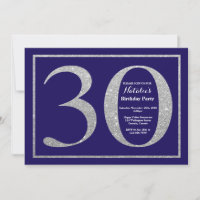 30th Birthday Navy Blue and Silver Glitter