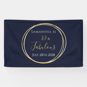 30th Birthday Navy Gold Birthday Party Banner