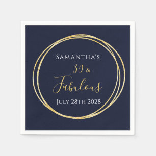 30th Birthday Navy Gold Birthday Party Napkin