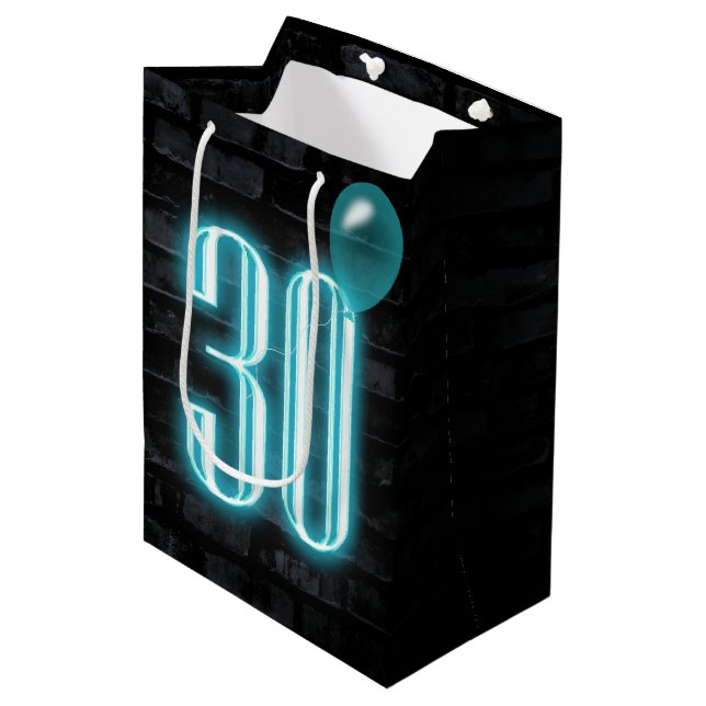 30th Birthday Neon Sign on Brick   Medium Gift Bag (Front Angled)