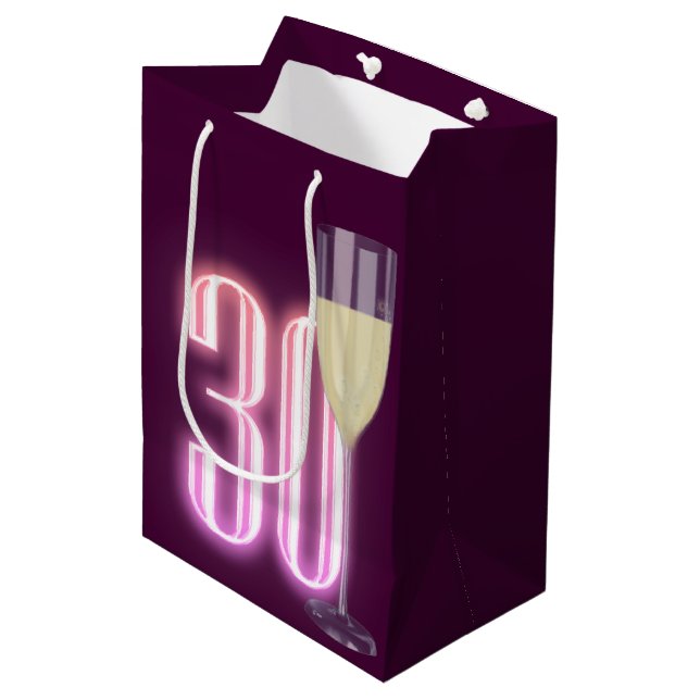30th Birthday Neon Sign with Wine  Medium Gift Bag (Front Angled)