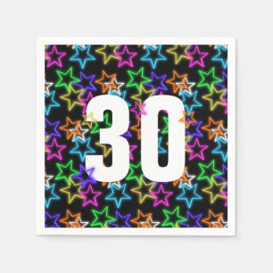 30th Birthday Neon Stars On Black Napkin