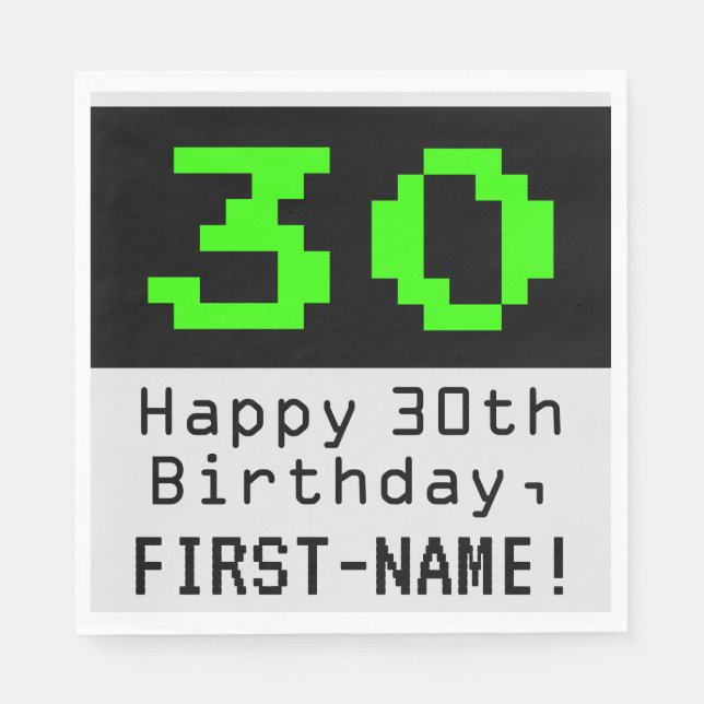 30th Birthday - Nerdy / Geeky Style "30" & Name Napkin (Front)
