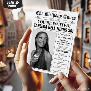 30th Birthday Newspaper Invitation with Program 