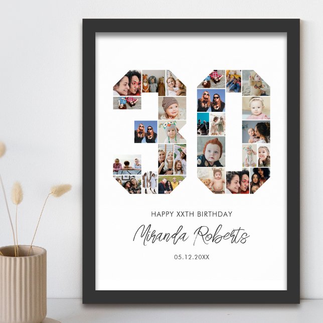 30th Birthday Number 30 Custom Photo Collage Poster (Creator Uploaded)