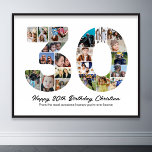 30th Birthday Number 30 Photo Collage Anniversary Poster<br><div class="desc">Mark thirty years of wonderful memories and adventures with this captivating 30th Birthday Number Photo Collage. This customisable template is the perfect blend of creativity and sentiment, allowing you to create a truly memorable gift for your loved one's special day. Capture the essence of ten incredible years in a single...</div>