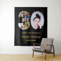 30th Birthday Number 30 Photo Collage Modern Black