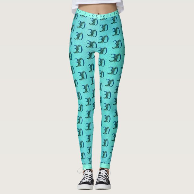 30th Birthday or Anniversary Peacock Pattern Leggings (Front)