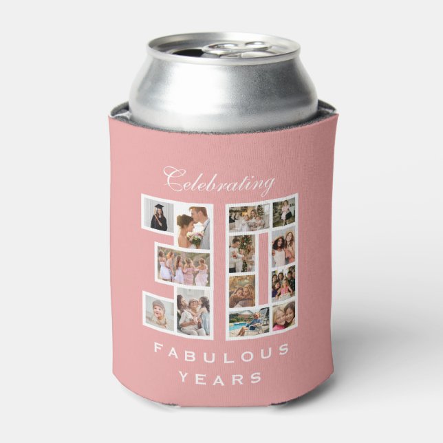 30th Birthday or Anniversary Pink Can Cooler (Can Front)