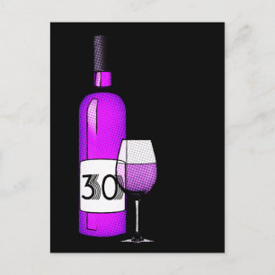 30th birthday or anniversary : wine bottle & glass postcard