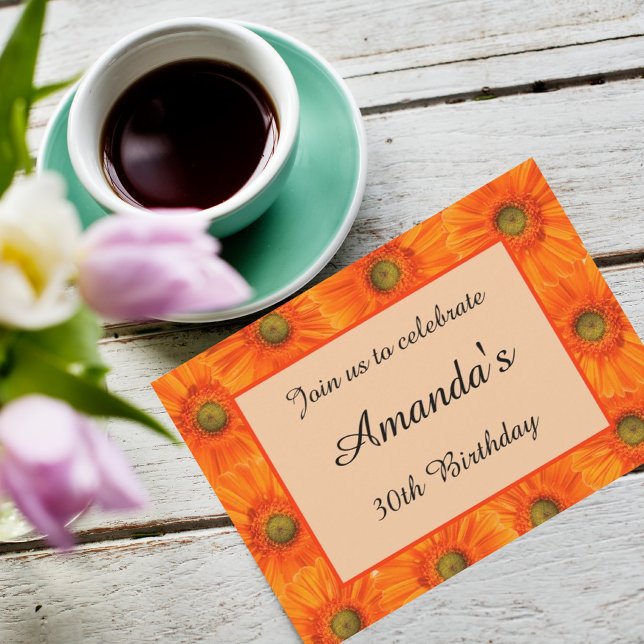 30th birthday orange floral celebration invitation (Creator Uploaded)