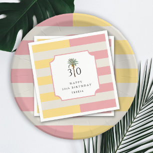 30th Birthday Palm Beach Pastel Stripe Tropical Napkin