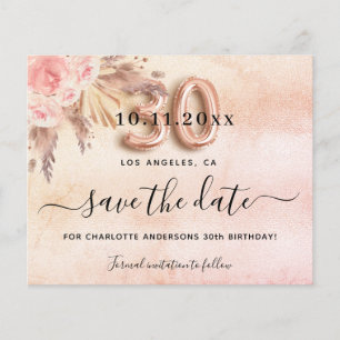 30th birthday pampas rose save the date card