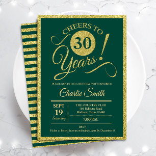 30th Birthday Party - ANY AGE Gold Green Invitation